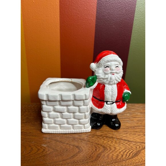 Vintage Christmas smiling Santa planter with sack ceramic cute kitschy - Picture 1 of 10